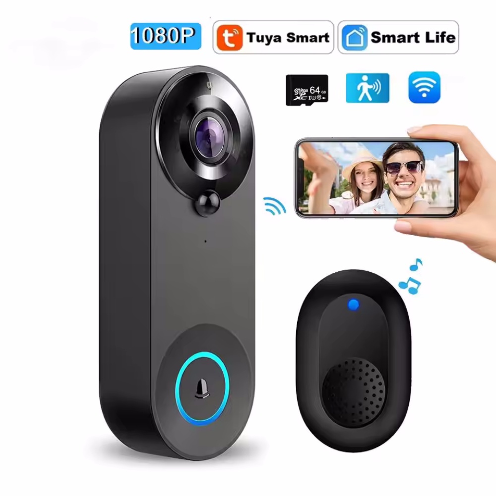 Smart Doorbell Wired - Tuya 1080P ワイヤレス WIFI ドアベルビデオインターホンドアベルカメラ付きスマートホームセキュリティ保護 PIR