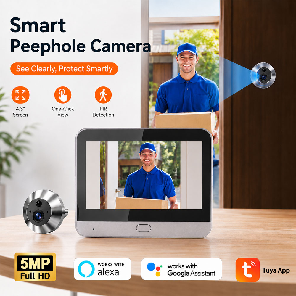 Smart Doorbell Wired - Tuya Smart 5MP 140 ° 広視野角デジタル覗き穴アイビューウェイIFI
