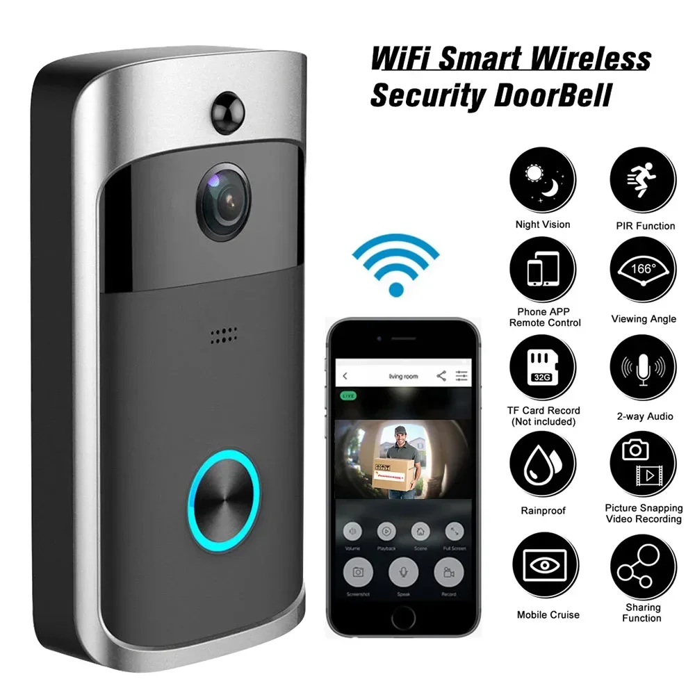 Smart Doorbell Wired - 720P HD スマートホームワイヤレス WIFI ドアベルカメラセキュリティビデオインターホン IR