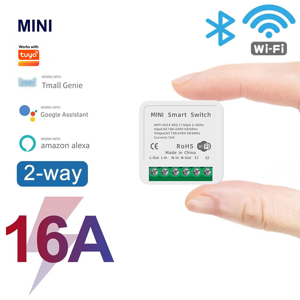 Home Automation Ideas - Tuya Smart Lifeアプリ対応 Mini 16A WiFiスマートスイッチ、スマートホームオートメーション用2ウェイコントロールモジュール、Alexa対応