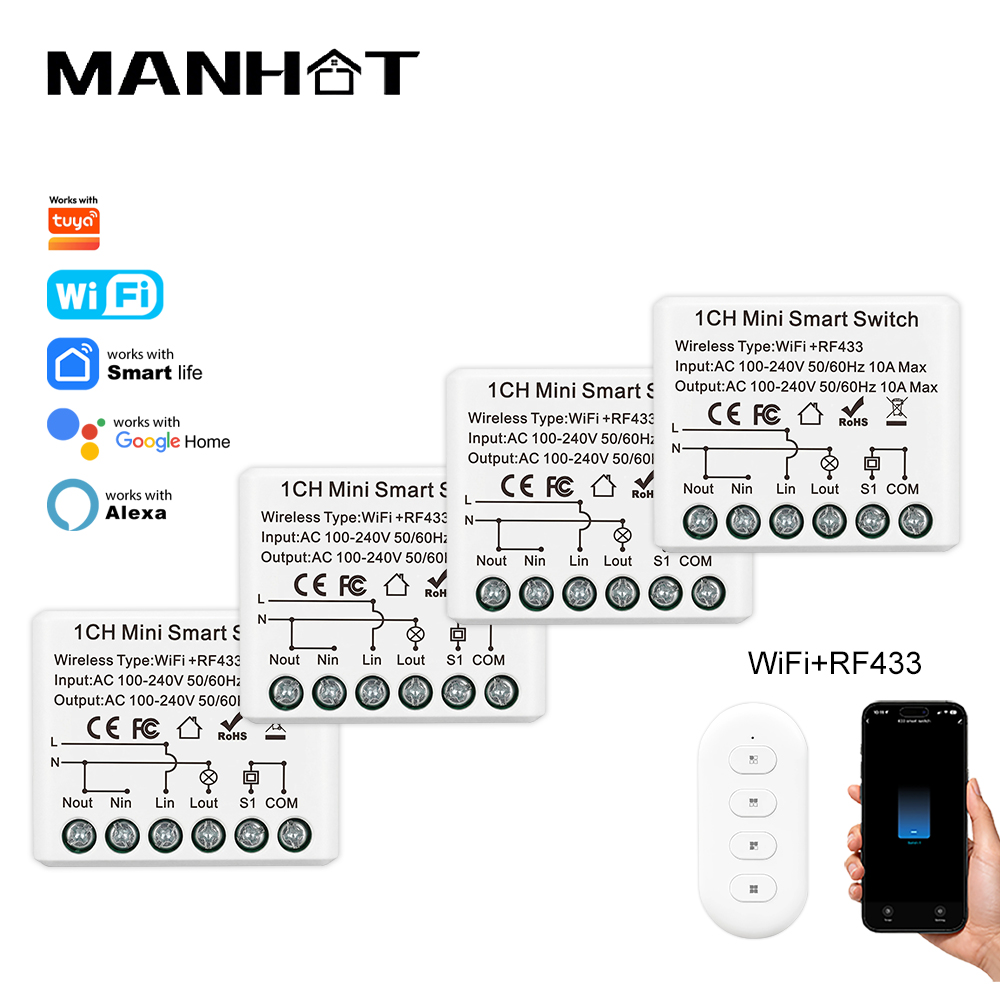 Home Automation Ideas - 10A ミニ WIFI スマートスイッチ RF433Mhz ワイヤレスリモコンライトリレーブレーカー音声制御ホームオートメーションワーク
