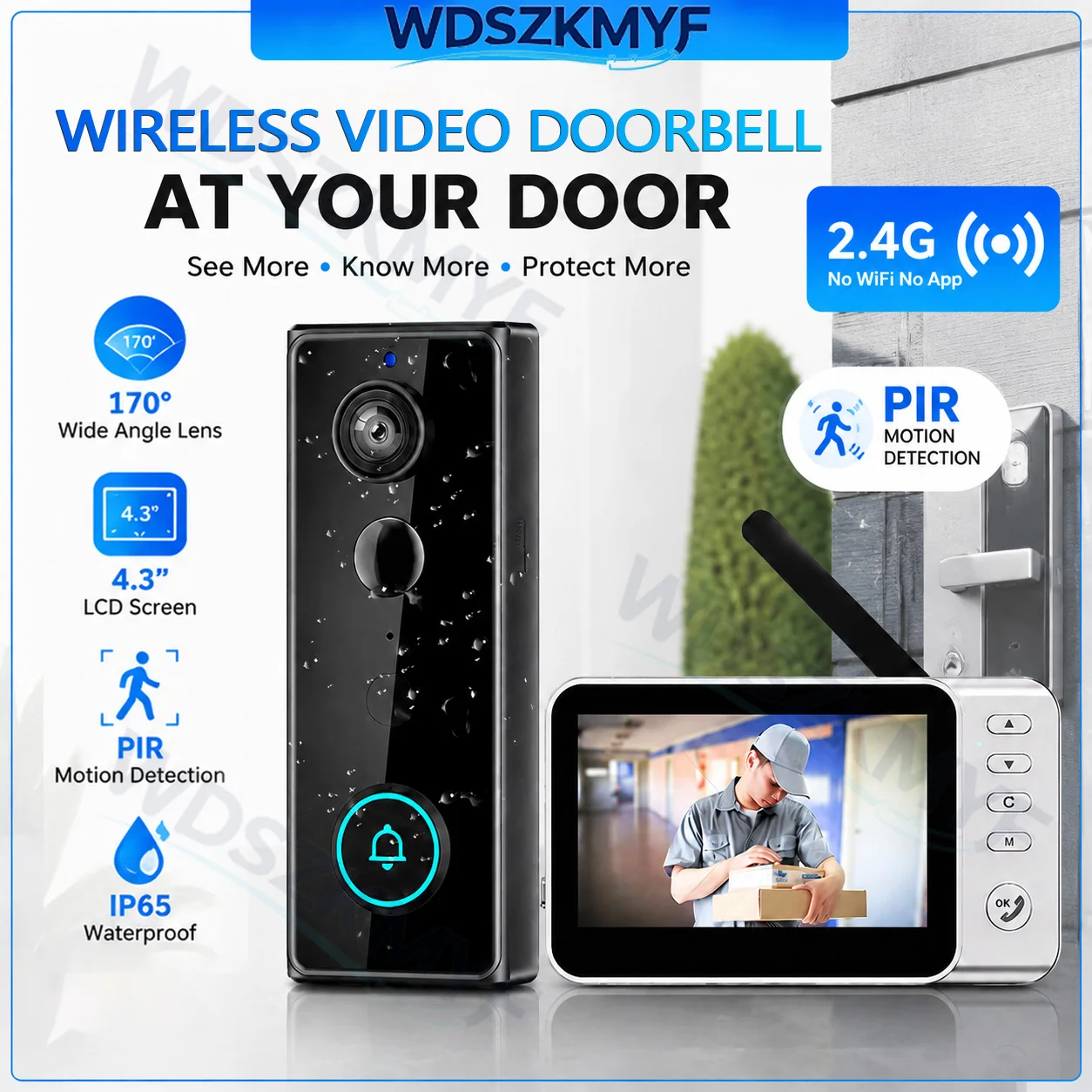 Smart Doorbell Wired - 新しい防水ワイヤレスドアベルカメラ 4.3 インチ IPS スクリーンアクティブウェイクアップビデオインターホンドアベル 1080P